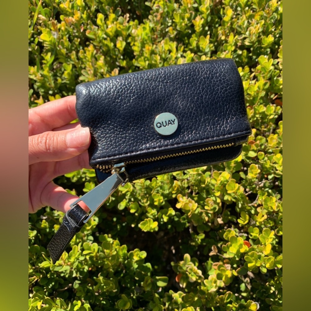 Quay Australia -Black Leather Wallet With Gold Zipper.
